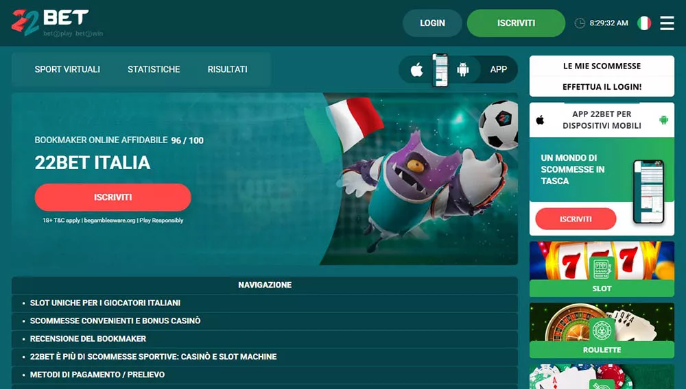 22bet casinò straniero