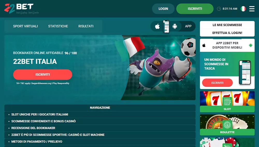 22bet scommesse non AAMS